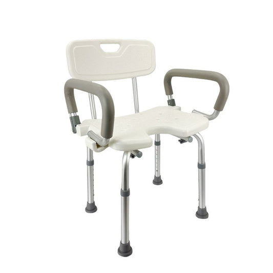 Silla de Ducha de Aluminio Ajustable con Descansabrazos