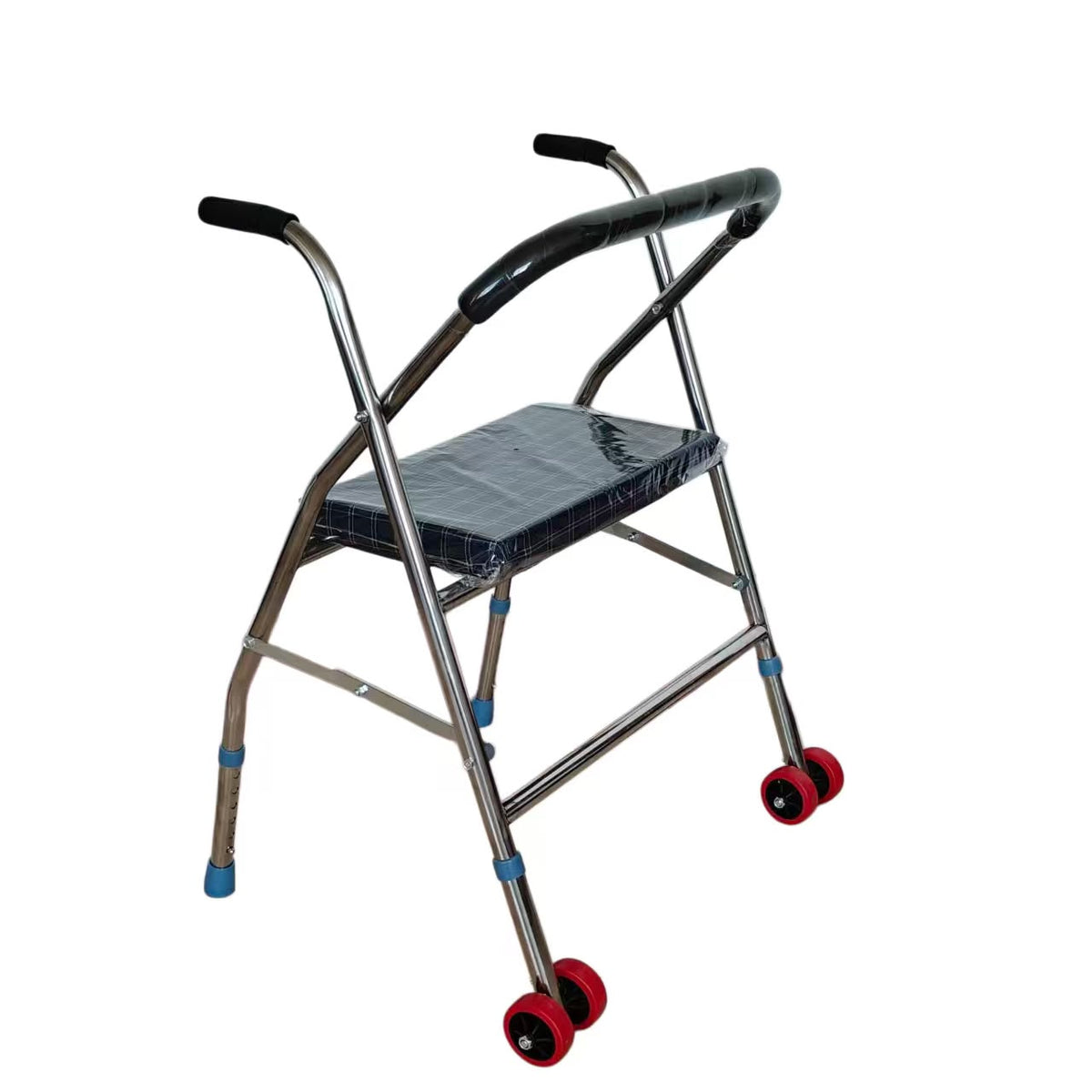 Andadera con asiento y barra de respaldo acolchada