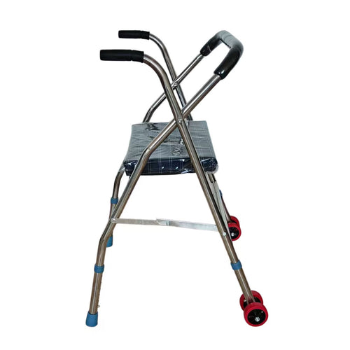 Andadera plegable de acero con asiento acolchado