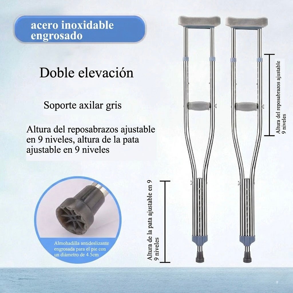 Muletas Axilares de Aluminio Ajustables a 3 Tamaños (Par) — imagen 2