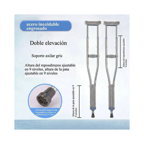 Muletas Axilares de Aluminio Ajustables a 3 Tamaños (Par) — vista 2