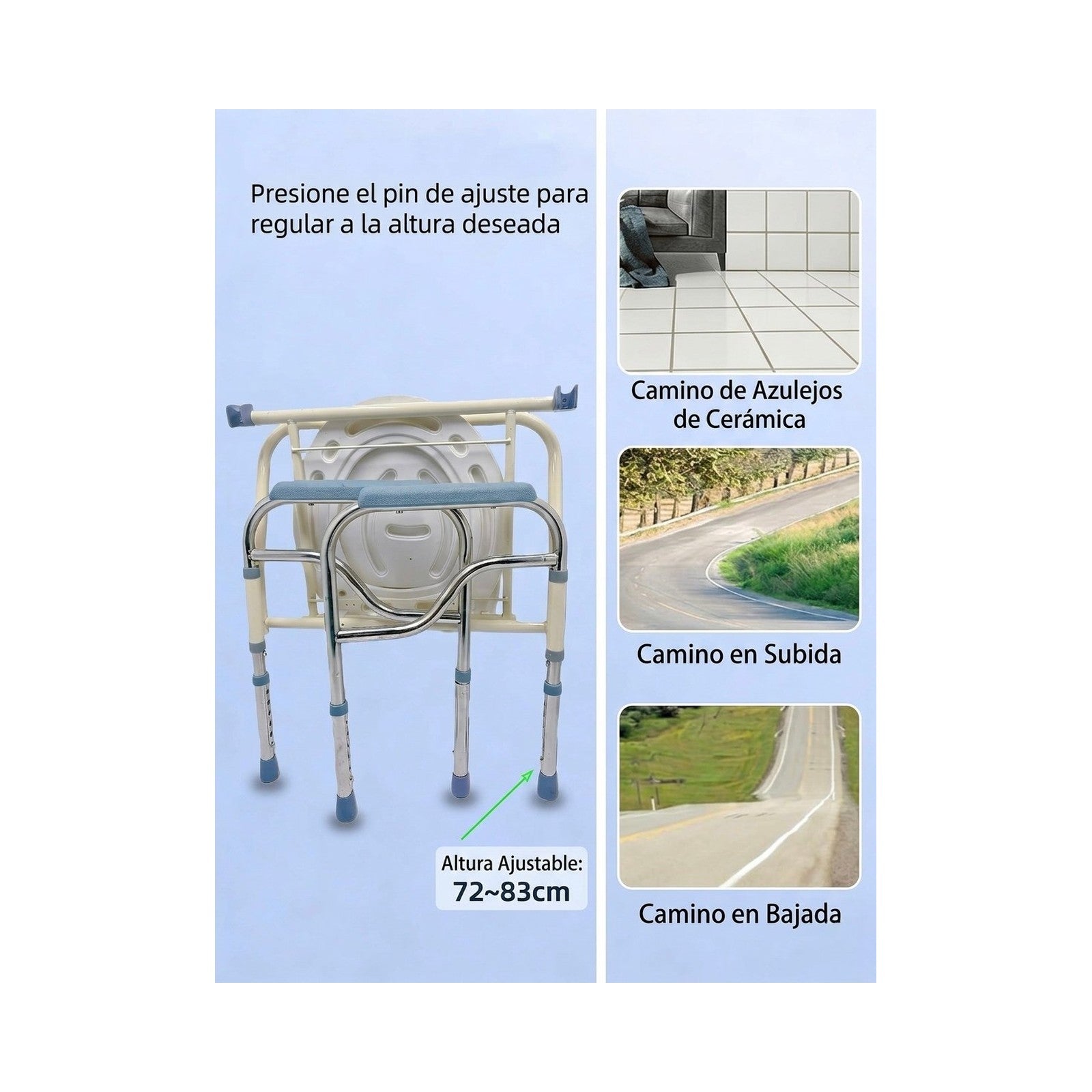 Silla Cómodo 3 en 1 para Baño y WC de Aluminio Ajustable — vista 3